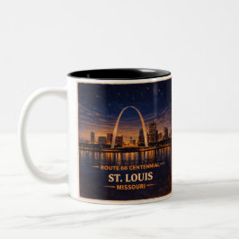 Caneca De Café Em Dois Tons Paisagem Noturna da Rota 66 de St Louis Café