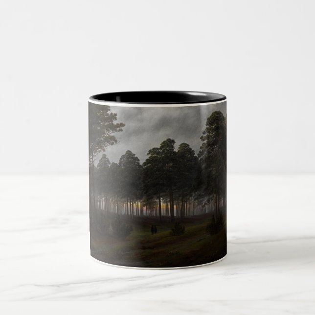 Caneca De Café Em Dois Tons Paisagem noturna (por Caspar David Friedrich) (Centro)