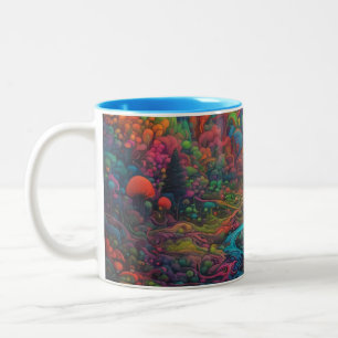 Caneca De Café Em Dois Tons Paisagem Psicodélica