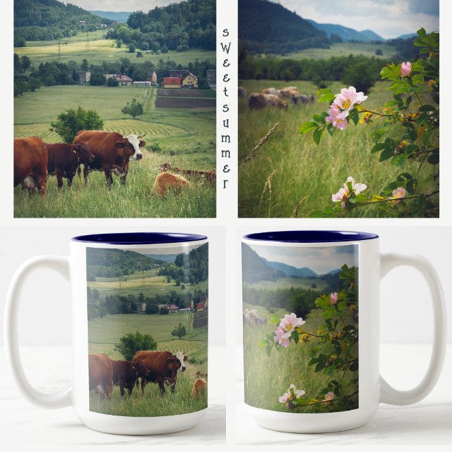Caneca De Café Em Dois Tons Paisagem rural com vacas (Criador carregado)