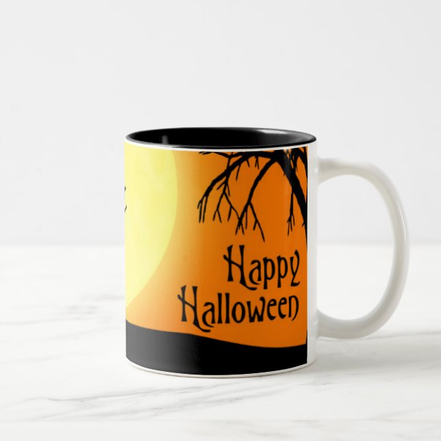 Caneca De Café Em Dois Tons Paisagem Silhoule Feliz Halloween (Direita)