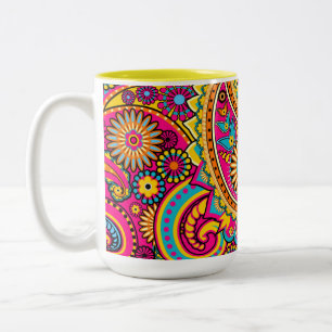 Caneca De Café Em Dois Tons Paisley Pattern Background