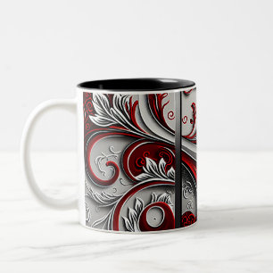 Caneca De Café Em Dois Tons Paisley Swirl Red, Silver e White 3