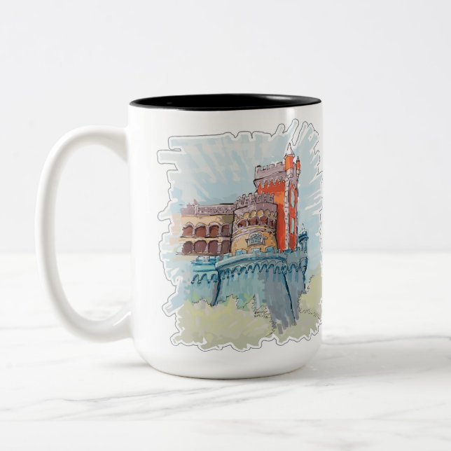 Caneca De Café Em Dois Tons Palácio Pena em Sintra, Portugal (Esquerda)
