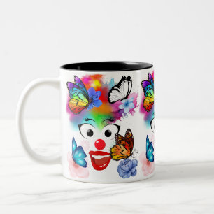 Caneca De Café Em Dois Tons Palhaço,borboletas e cores pastéis