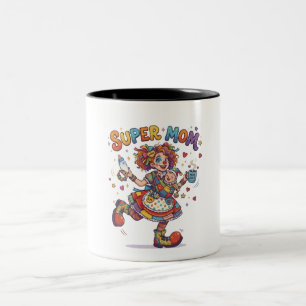Caneca De Café Em Dois Tons Palhaço de Circo Super Mãe Humor da Maternidade