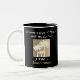 Caneca De Café Em Dois Tons Palm Tree Black Beige White Beach House Citação