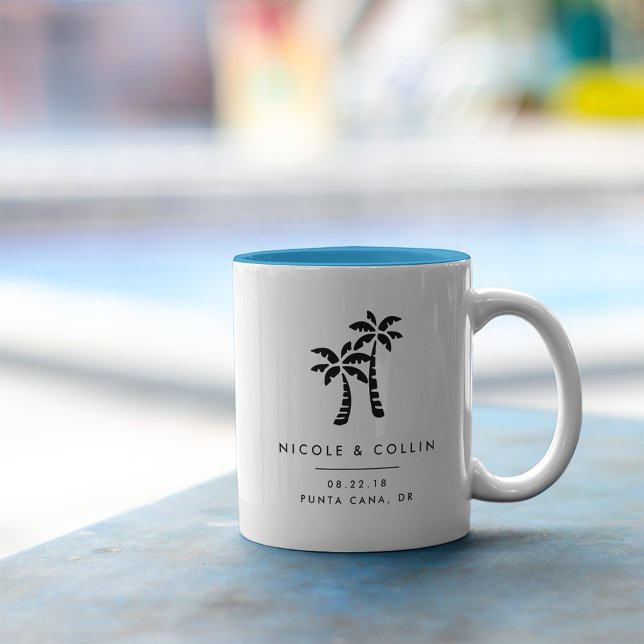Caneca De Café Em Dois Tons Palmas Tropicais Destino de Casamento (Criador carregado)
