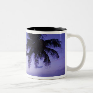 Caneca De Café Em Dois Tons Palmeira solitária ao pôr do sol, praia Coconut Gr