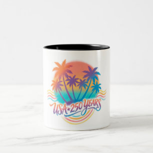 Caneca De Café Em Dois Tons Palmeiras EUA 250 Anos Patriótico Deserto Nascer d