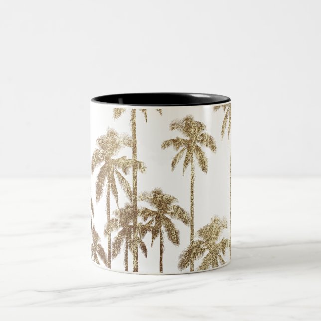Caneca De Café Em Dois Tons Palmeiras tropicais Dourados glamoroso no branco (Centro)