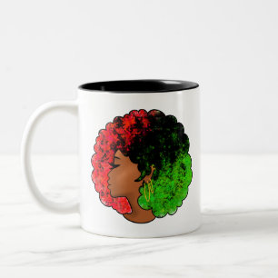 Caneca De Café Em Dois Tons Pan-africana menina mulher negra verde vermelho or