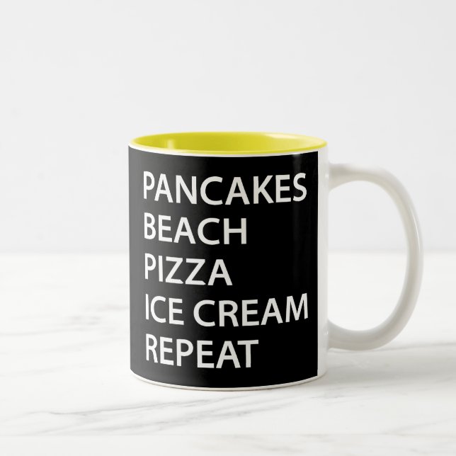 Caneca De Café Em Dois Tons Pancakes Beach Pizza Ice Cream Repeat (Direita)