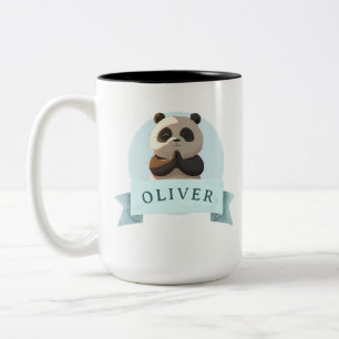 Caneca De Café Em Dois Tons Panda Aquarela Azul