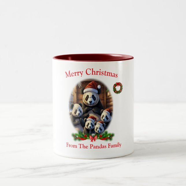 Caneca De Café Em Dois Tons Panda Bears Christmas Mug (Centro)