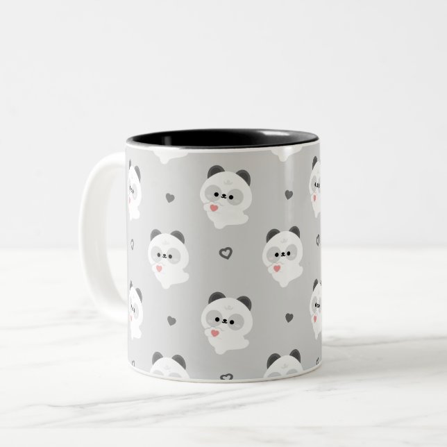Caneca De Café Em Dois Tons Panda de Amor Fofo (Frente Esquerda)