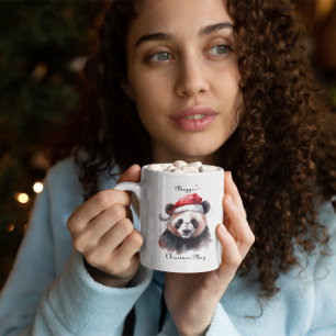 Caneca De Café Em Dois Tons Panda de Natal Holly Jolly, personalizado