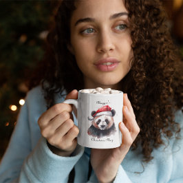 Caneca De Café Em Dois Tons Panda de Natal, personalizável