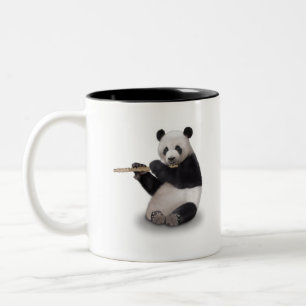Caneca De Café Em Dois Tons Panda tocando flauta T-shirt