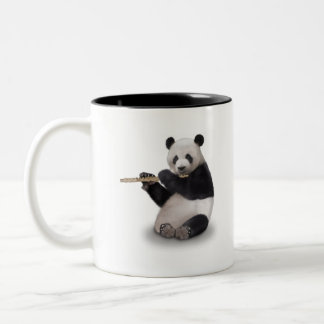 Caneca De Café Em Dois Tons Panda tocando flauta T-shirt