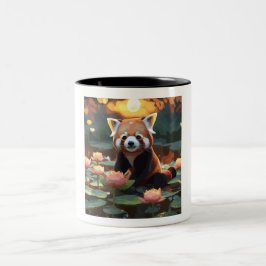 Caneca De Café Em Dois Tons Panda vermelha no lago de lótus