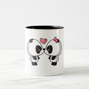 Caneca De Café Em Dois Tons Pandas de beijo bonitos eu te amo…