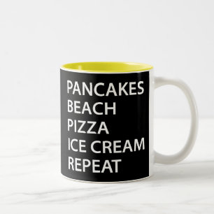 Caneca De Café Em Dois Tons Panquecas Praia Pizza Sorvete Repetir