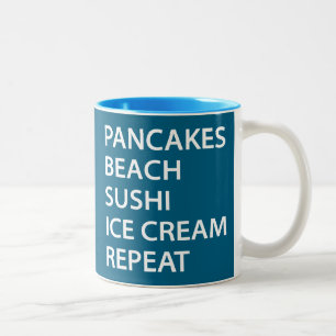 Caneca De Café Em Dois Tons Panquecas Praia Sushi Sorvete Repetir