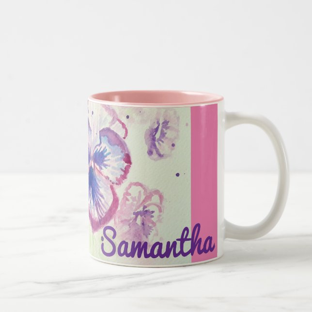 Caneca De Café Em Dois Tons Pansias Pansíveis Flor Púrpura Rosa (Direita)