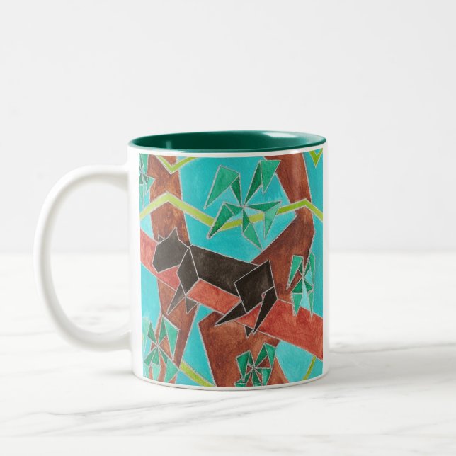 Caneca De Café Em Dois Tons Pantera da Selva Arte Abstrata Original (Esquerda)
