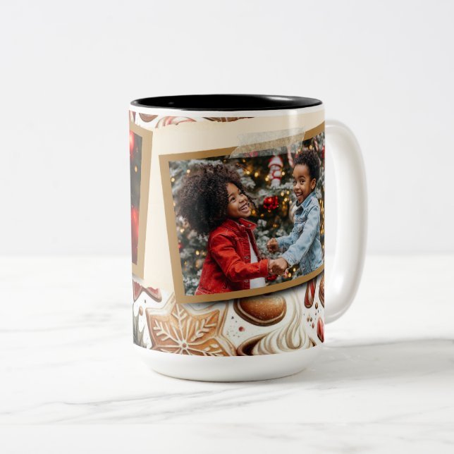 Caneca De Café Em Dois Tons Pão de Gengibre Natal Themed Flat Holiday (Frente Esquerda)