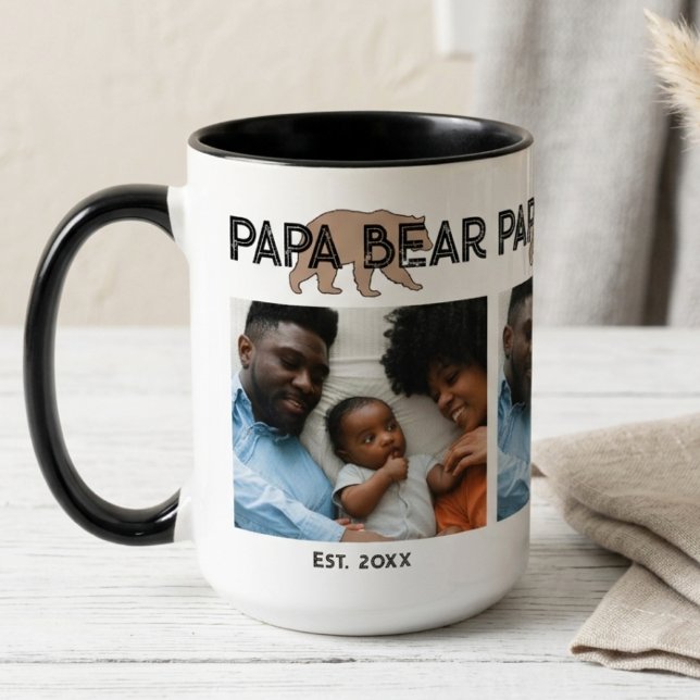 Caneca De Café Em Dois Tons Papa Bear Father Year Established Photo (Criador carregado)