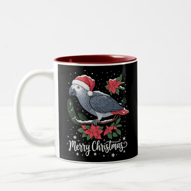 Caneca De Café Em Dois Tons Papagaio Africano Cinzento de Natal  (Esquerda)