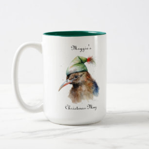 Caneca De Café Em Dois Tons Papagaio-de-kiwi Natalino Personalizado em Aquarel