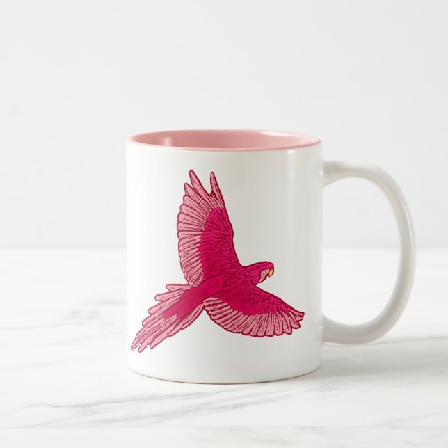 Caneca De Café Em Dois Tons Papagaio em Voo, Fúchsia e Rosas claro (Direita)