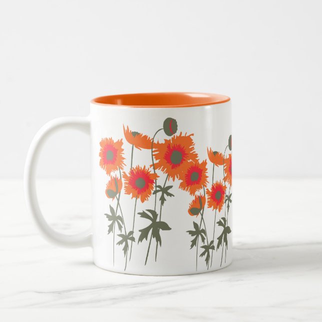 Caneca De Café Em Dois Tons Papagaios, laranja, esverdeado, mug floral (Esquerda)