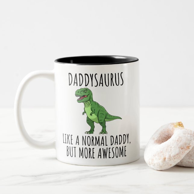 Caneca De Café Em Dois Tons Papai Dinossauro Engraçado Daddysaurus (Com Donut)