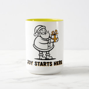 Caneca De Café Em Dois Tons Papai Noel Alegre com Presente