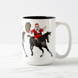 Caneca De Café Em Dois Tons Papai Noel Andando Cavalo Negro