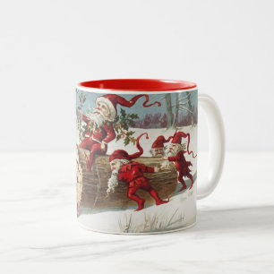 Caneca De Café Em Dois Tons Papai Noel Andando como Elves Push e Pull