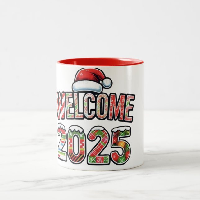 Caneca De Café Em Dois Tons papai noel bem-vindo 2025 (Centro)