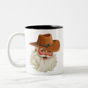 Caneca De Café Em Dois Tons Papai Noel Cowboy Vintage Divertido Western Retrô