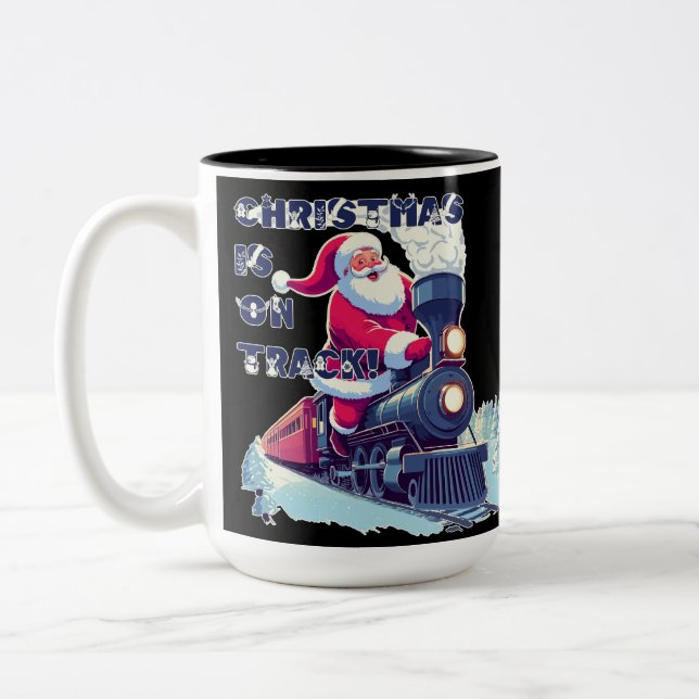 Caneca De Café Em Dois Tons Papai Noel de Trem (Esquerda)
