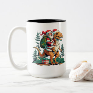 Caneca De Café Em Dois Tons Papai Noel Difunde um Dinossauro