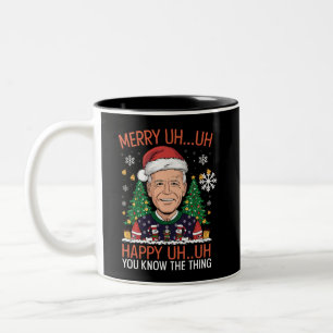Caneca De Café Em Dois Tons Papai Noel Divertido Joe Biden Alegre Uh Uh Natal