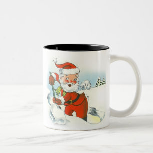 Caneca De Café Em Dois Tons Papai noel do vintage que trabalha com pá a canec