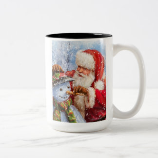 Caneca De Café Em Dois Tons Papai Noel e boneco de neve