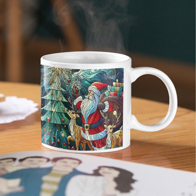 Caneca De Café Em Dois Tons Papai Noel e Sua Rebelde Brincando Presentes (Criador carregado)