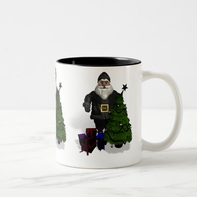 Caneca De Café Em Dois Tons Papai Noel Em Preto Couro (Direita)