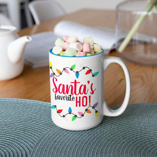 Caneca De Café Em Dois Tons Papai Noel engraçado ajudante luzes de Natal